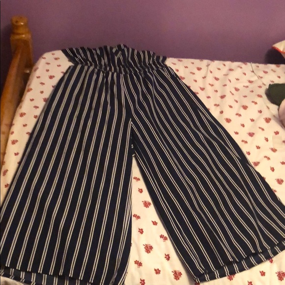 Navy blue striped strapless midi jumpsuit - Picture 3 of 3